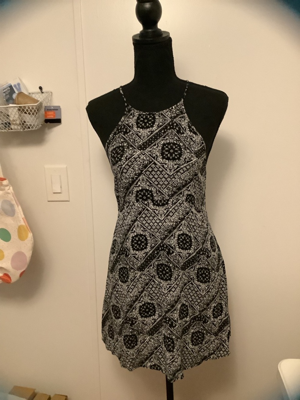 Ambiance Black & White Printed Halter Mini Dress